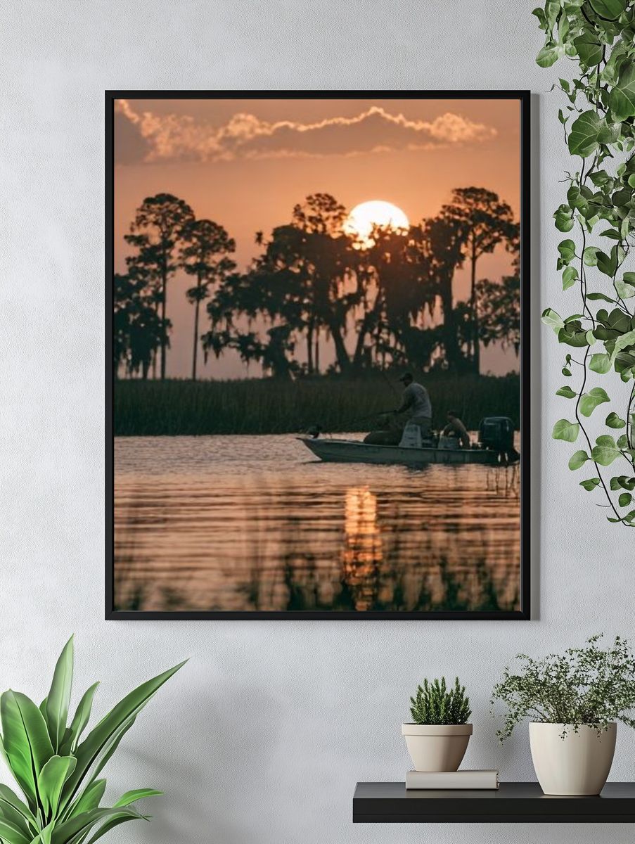 Sunset Fishing Lake Photography Poster. — room view 4