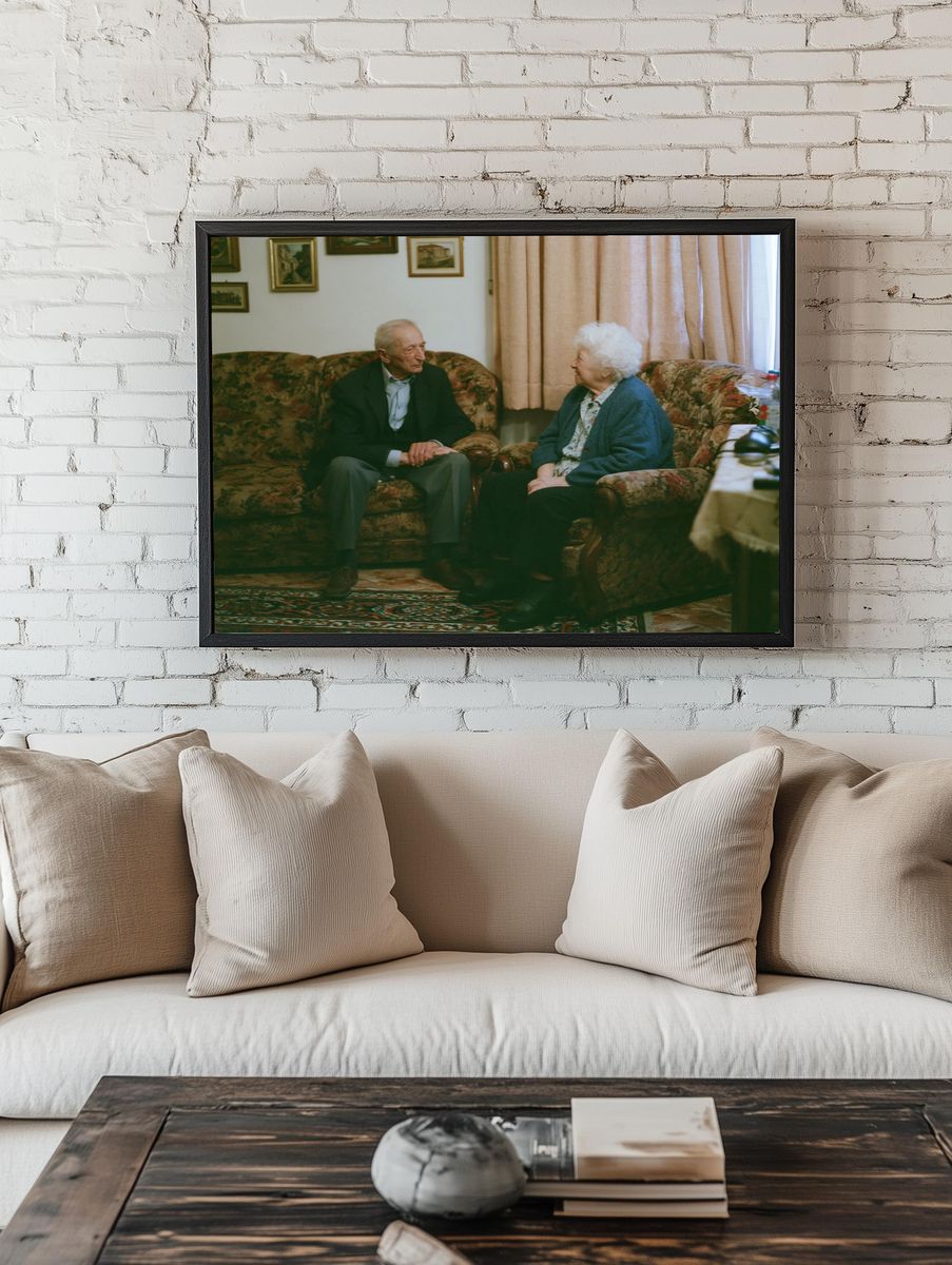Elderly Couple in Living Room Photography Poster. room preview