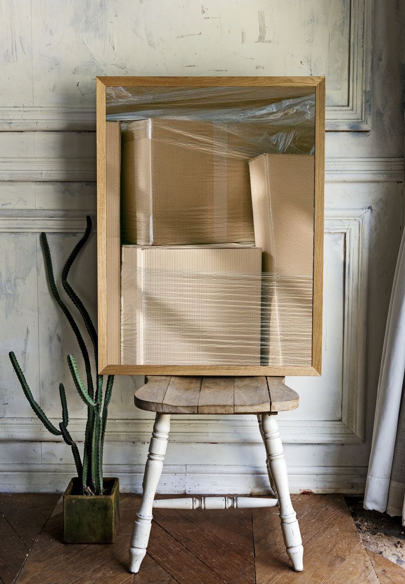 Stacked Cardboard Boxes Photography Print. — room view 1