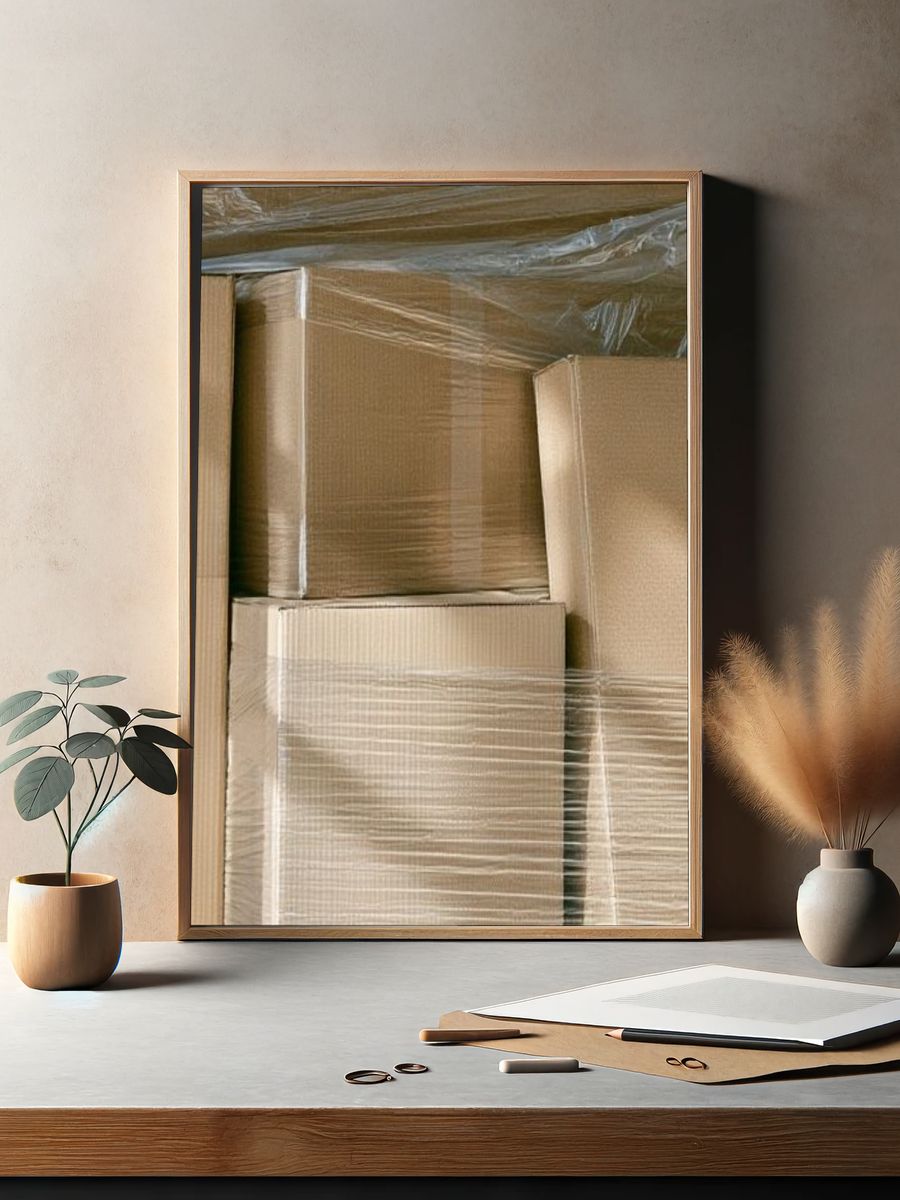 Stacked Cardboard Boxes Photography Print. — room view 2