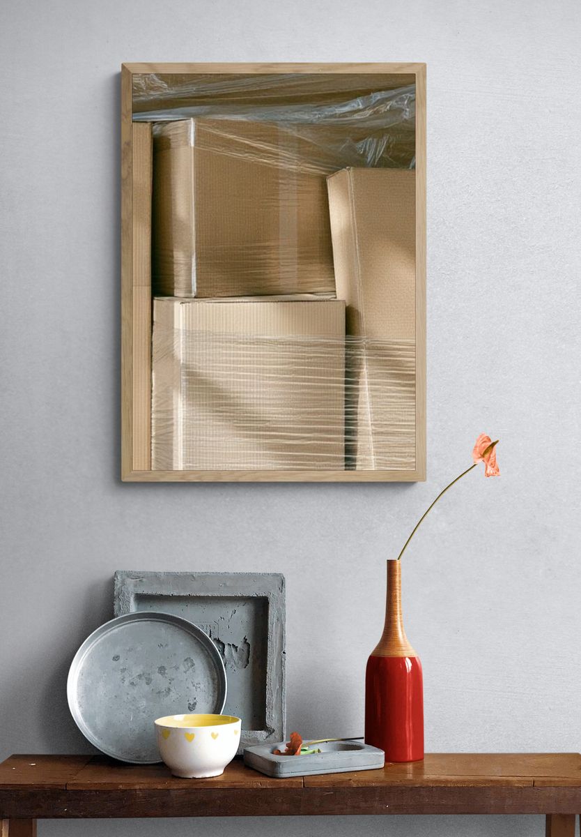 Stacked Cardboard Boxes Photography Print. — room view 3