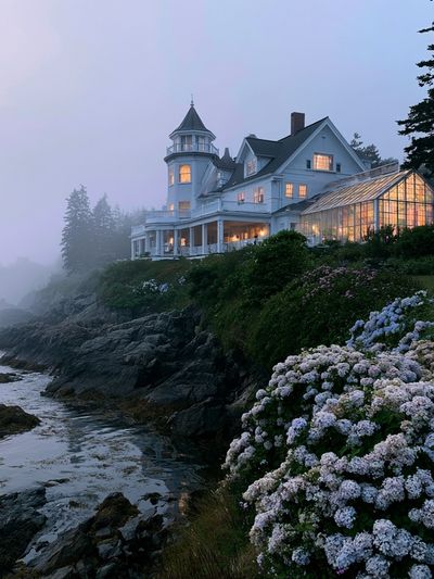 Misty Coastal House Photography Poster. poster