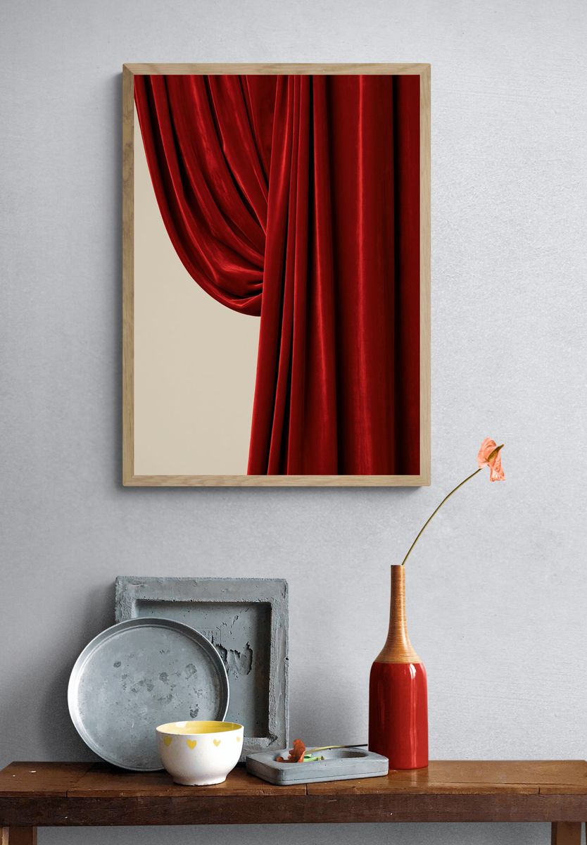 Red Velvet Curtain Photography Poster. — room view 3