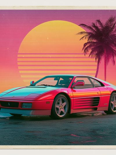 Neon Ferrari Sunset Poster. poster