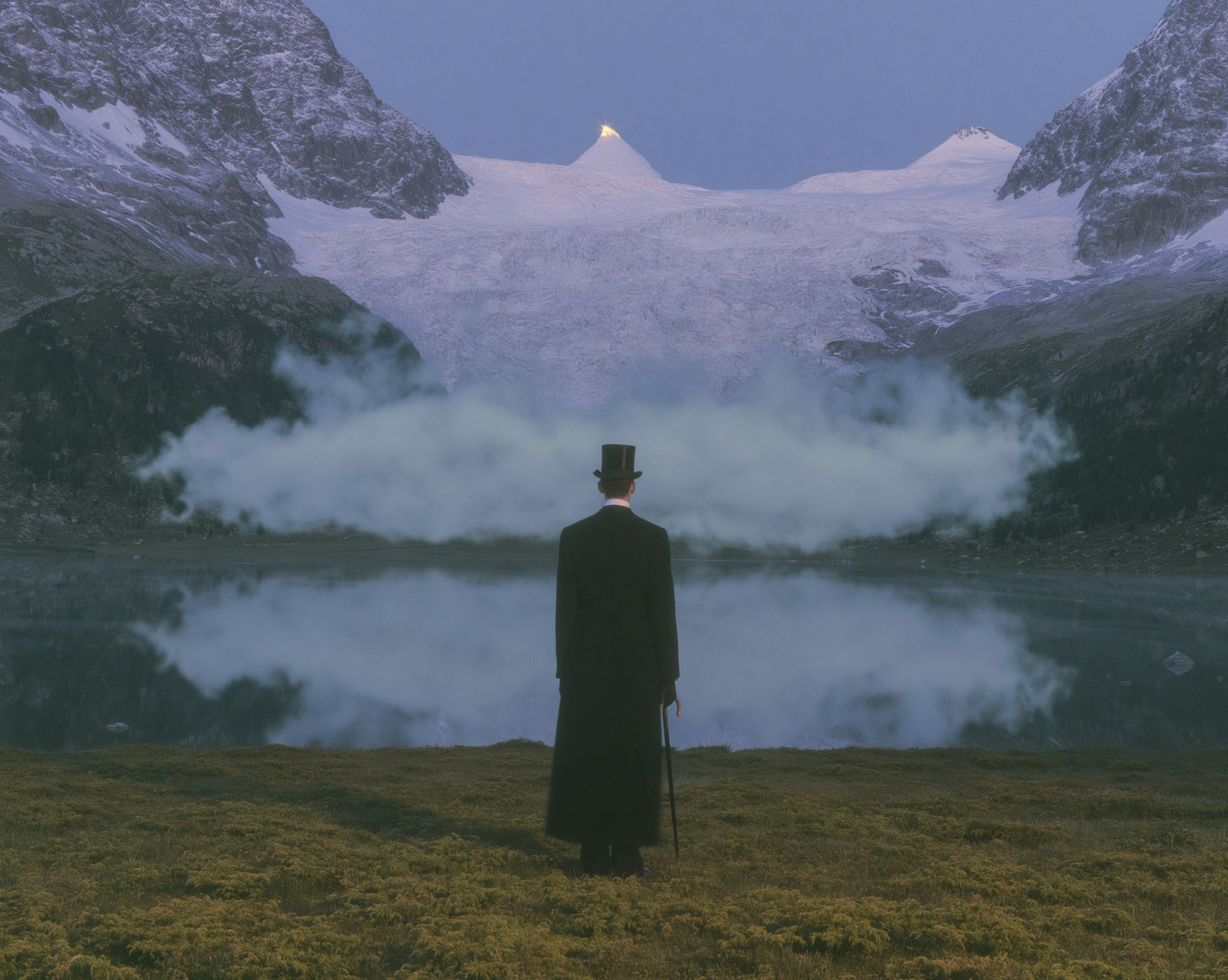 Misty Mountain Figure Photography Poster. poster detail