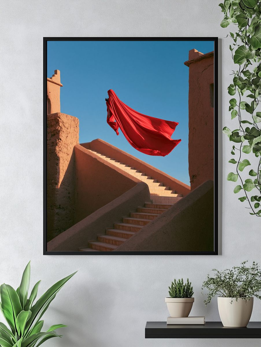 Red Cloak Stairway Photography Poster. — room view 4