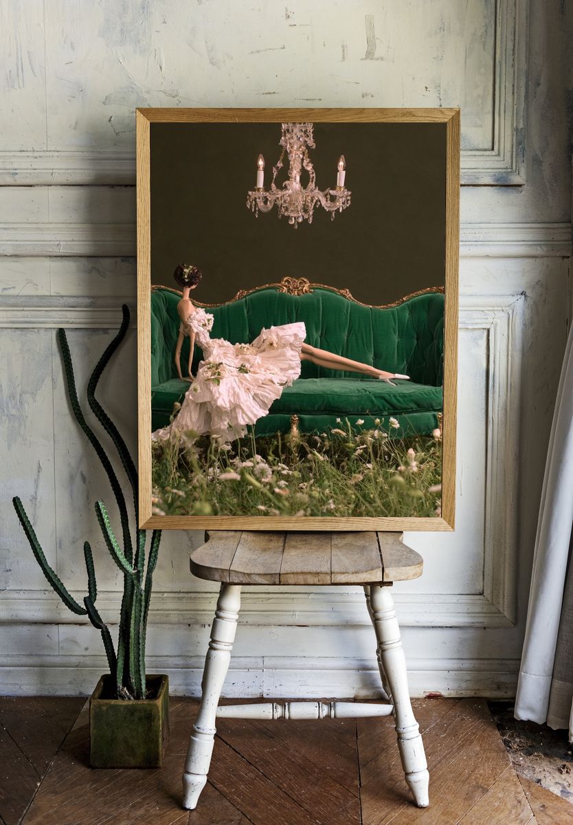 Surreal Green Sofa Portrait Print. — room view 1