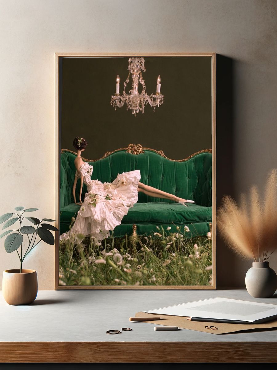Surreal Green Sofa Portrait Print. — room view 2