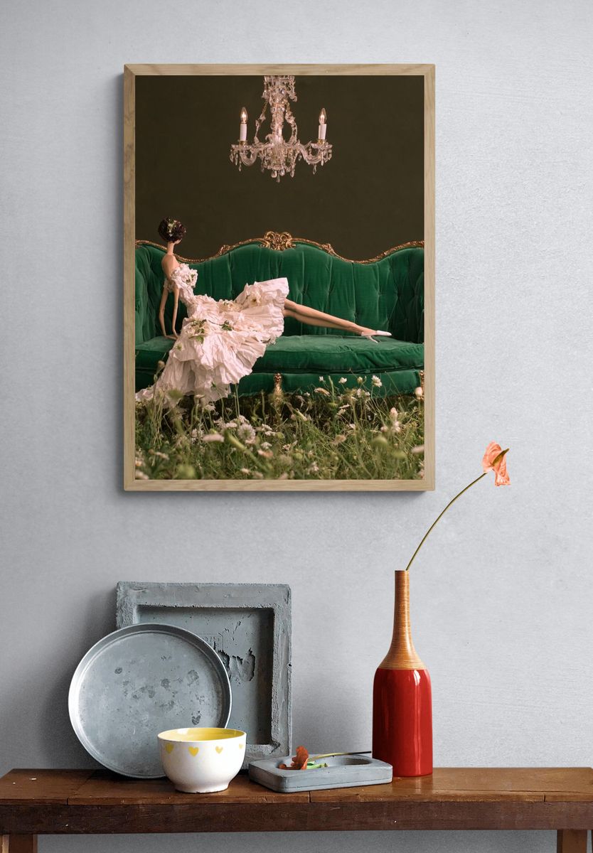 Surreal Green Sofa Portrait Print. — room view 3