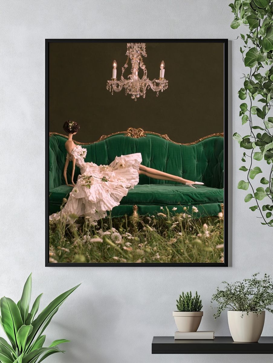 Surreal Green Sofa Portrait Print. — room view 4