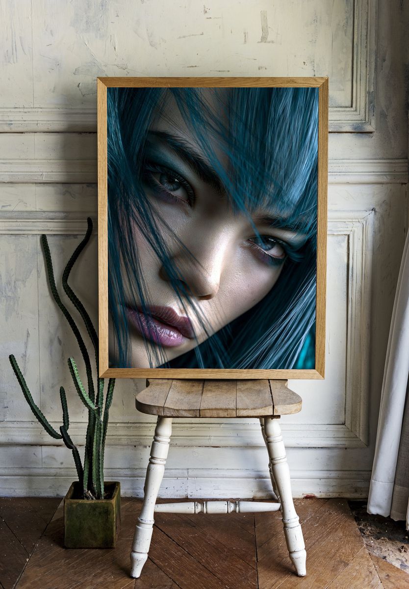 Blue-Haired Portrait Photography Poster. — room view 1
