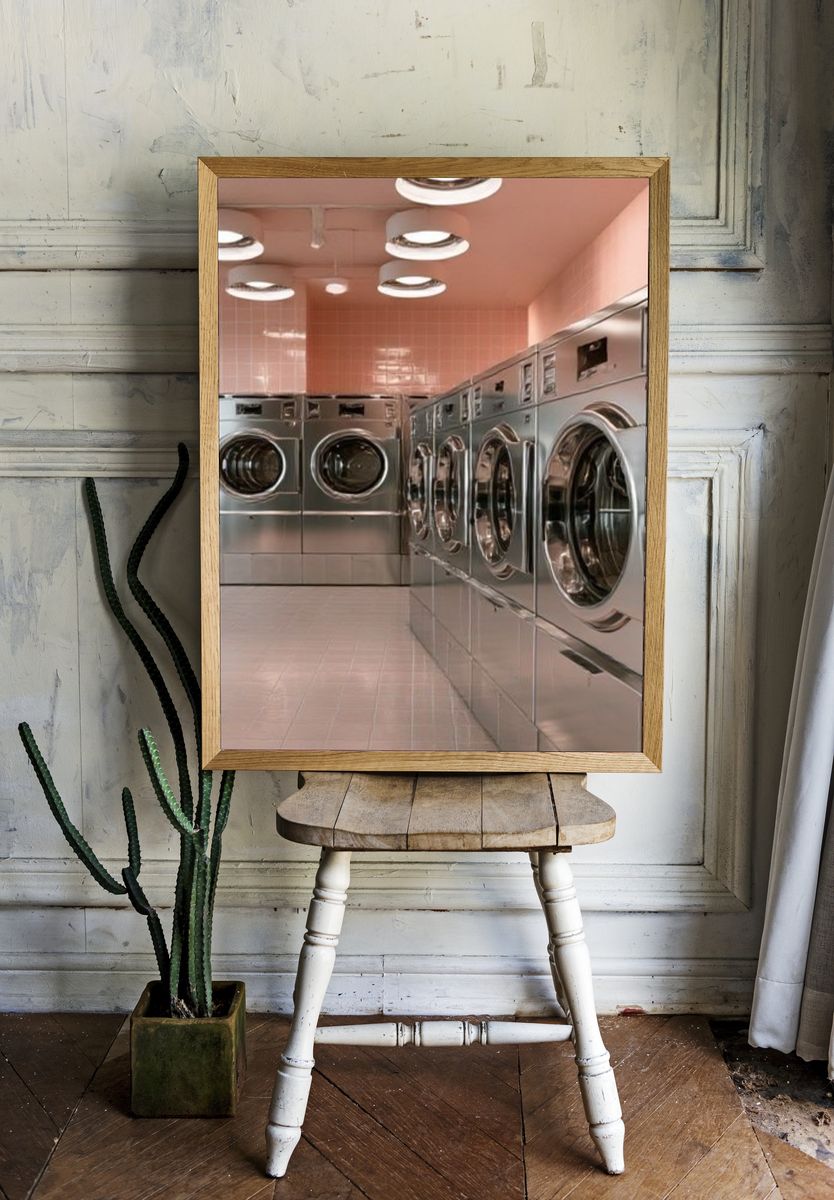Pink Laundromat Interior Photography Poster. room preview