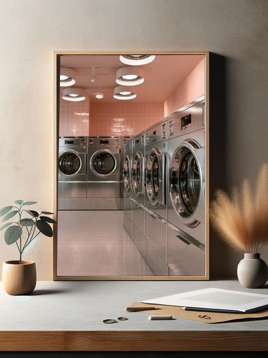 Pink Laundromat Interior Photography Poster. — room view 2