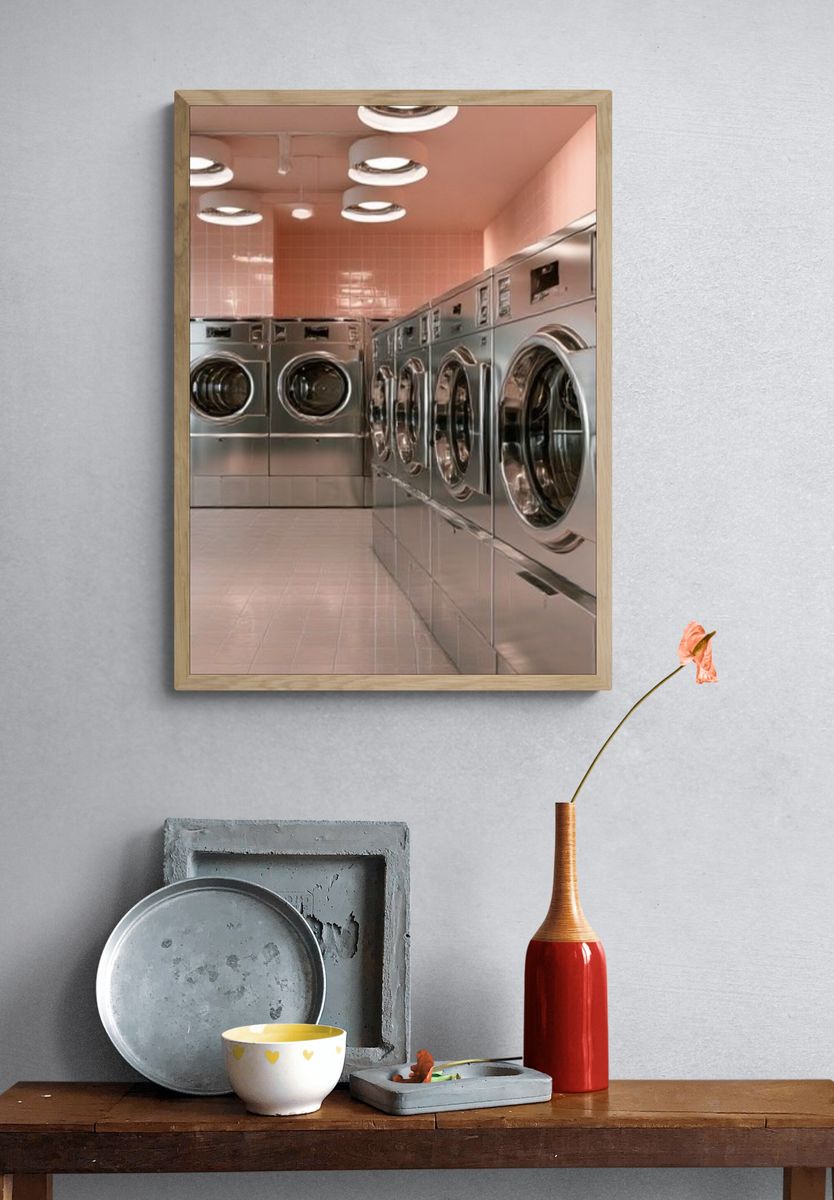 Pink Laundromat Interior Photography Poster. — room view 3