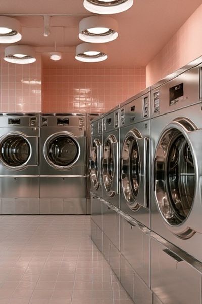 Pink Laundromat Interior Photography Poster. poster