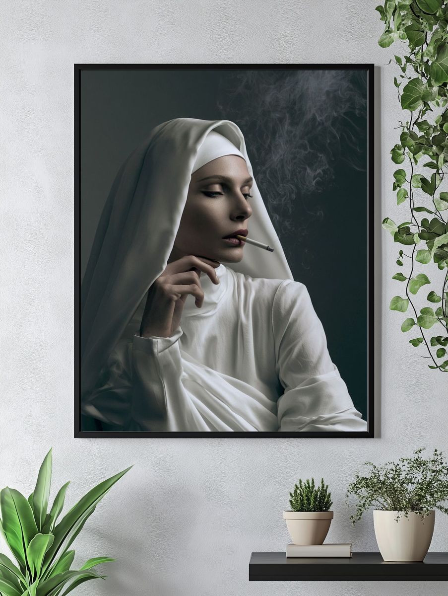 Smoky Nun Portrait Print. — room view 4