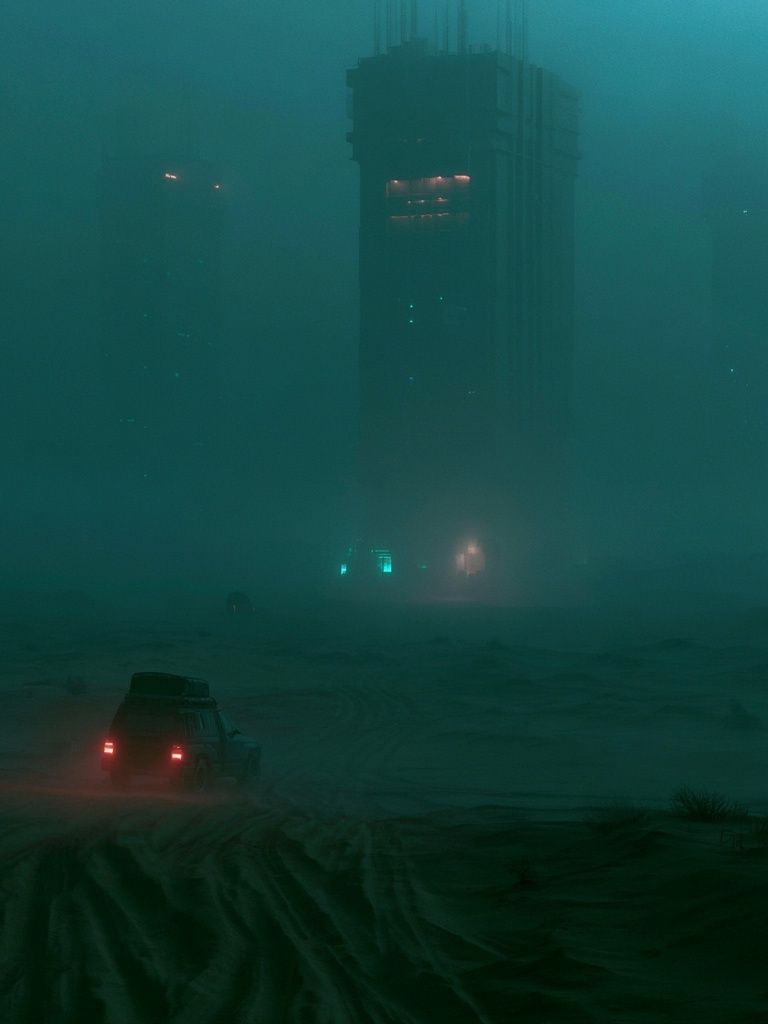 Foggy Neon Cityscape Photography Poster. poster detail