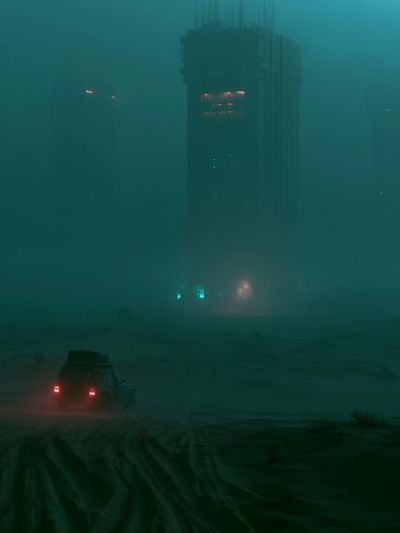 Foggy Neon Cityscape Photography Poster. poster