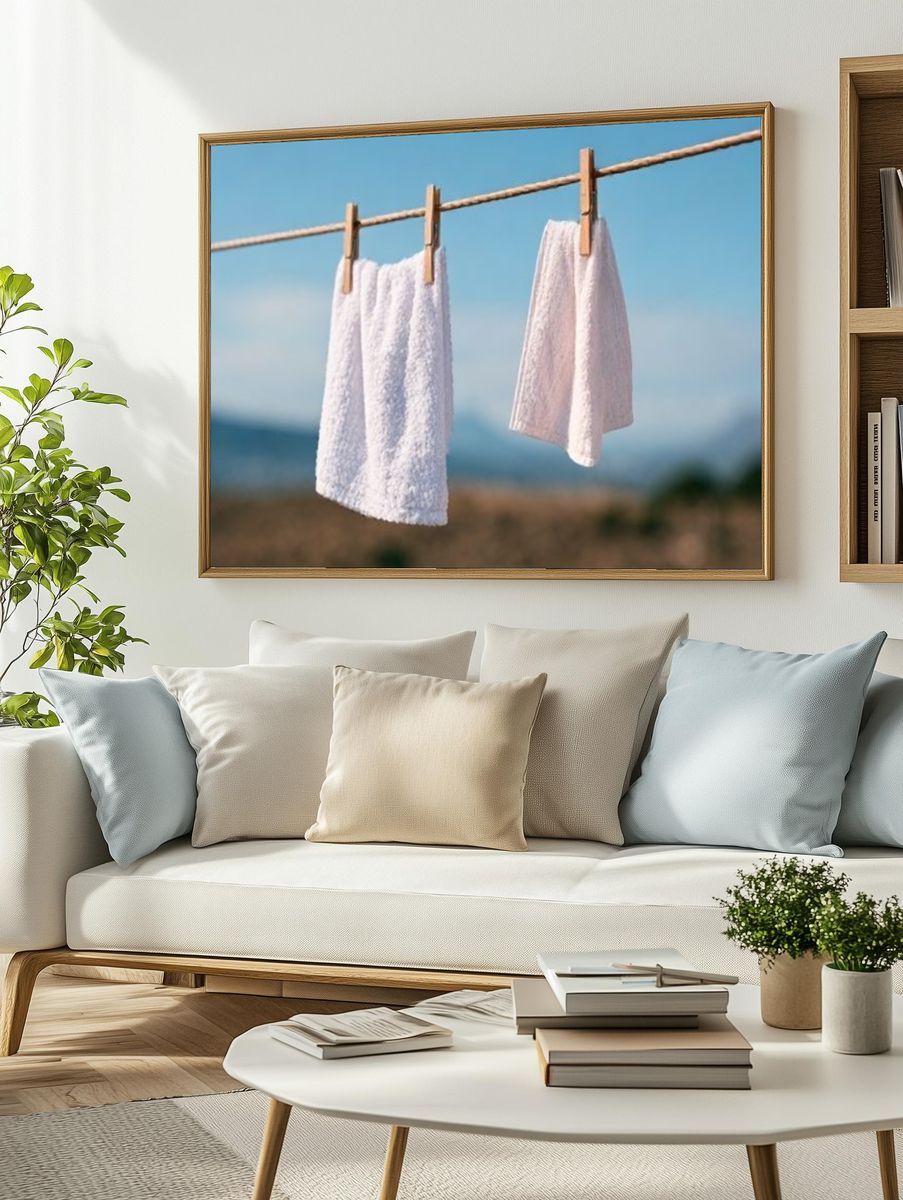 Laundry on a Line Photography Poster. — room view 2