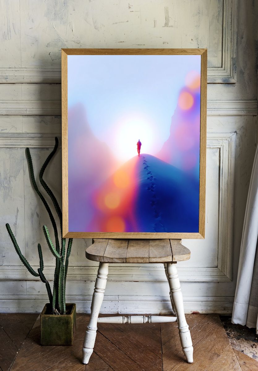 Dreamy Mountain Hiker Photography Poster. — room view 1