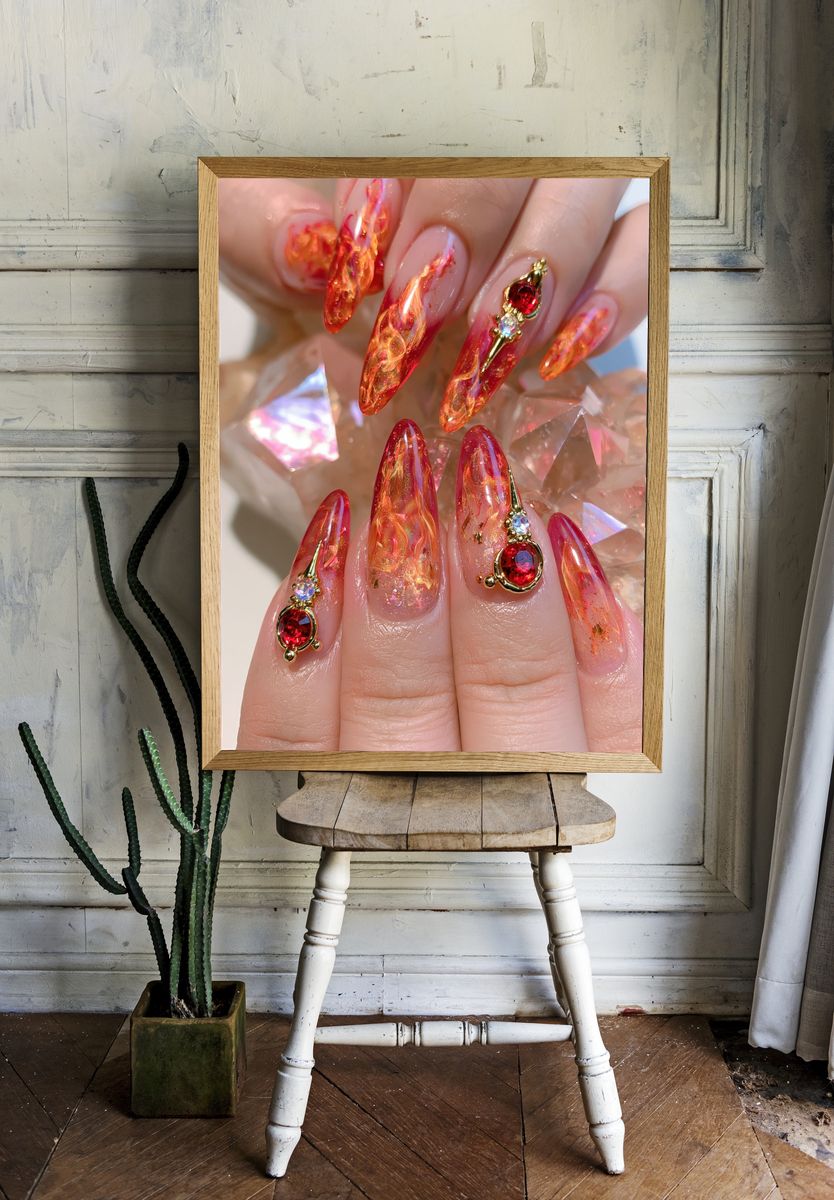 Glam Flame Nail Art Photography Poster. room preview