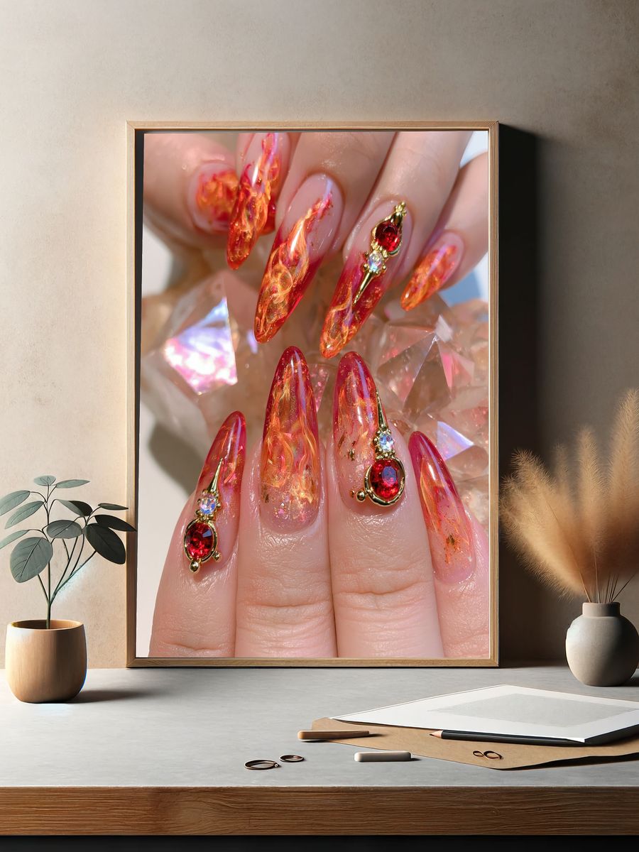 Glam Flame Nail Art Photography Poster. — room view 2