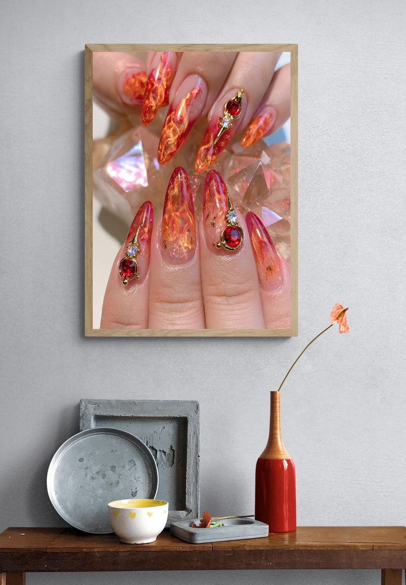 Glam Flame Nail Art Photography Poster. — room view 3