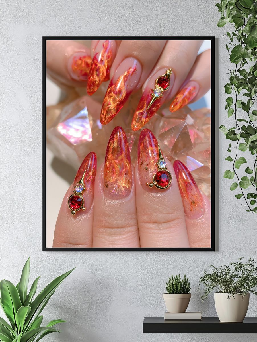 Glam Flame Nail Art Photography Poster. — room view 4