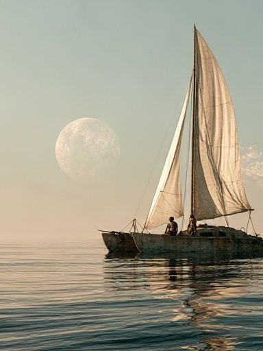 Moonlit Sailboat Photography Poster. poster detail