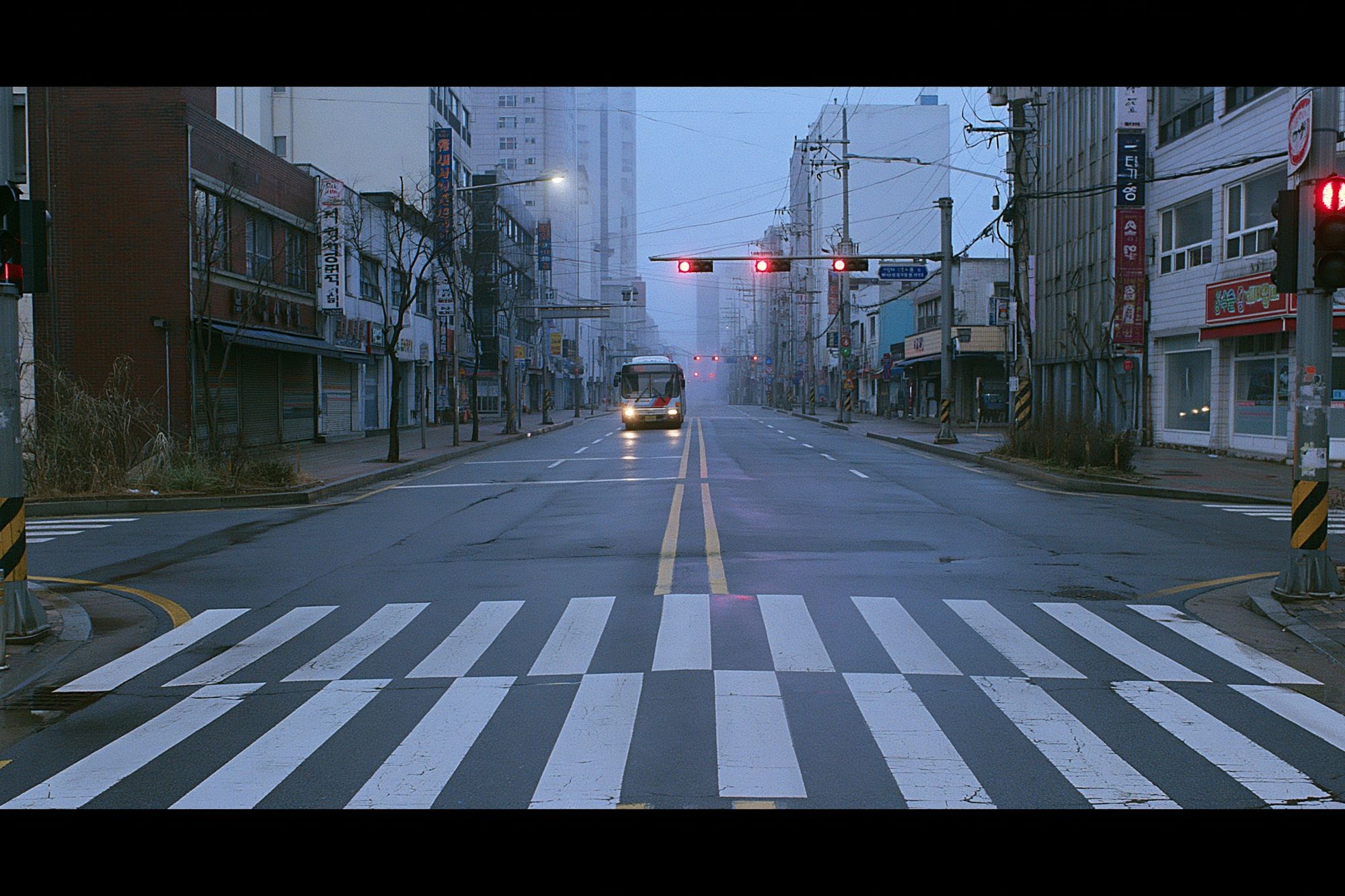 Foggy City Intersection Photography Poster. poster detail