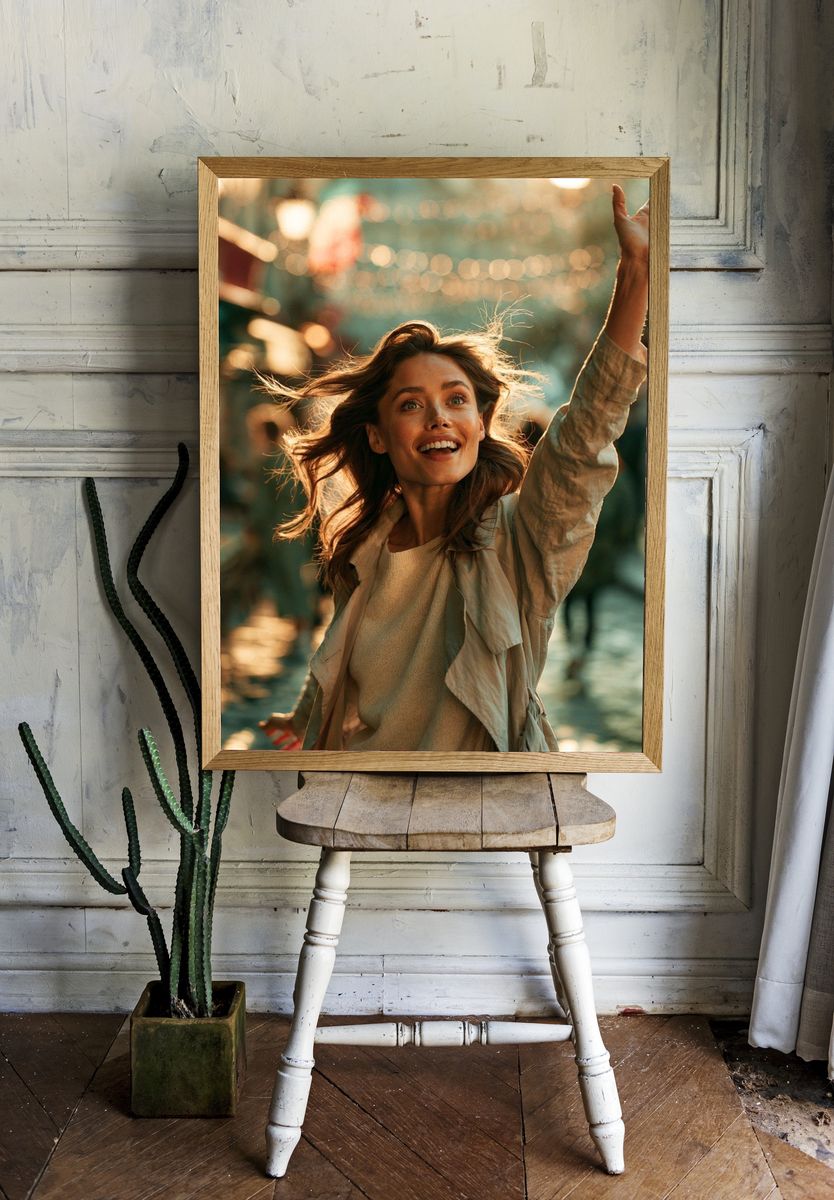 Joyful Woman in Motion Photography Poster. — room view 1