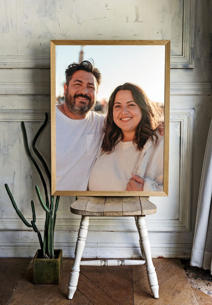 Smiling Couple Portrait Photography Poster. — room view 1