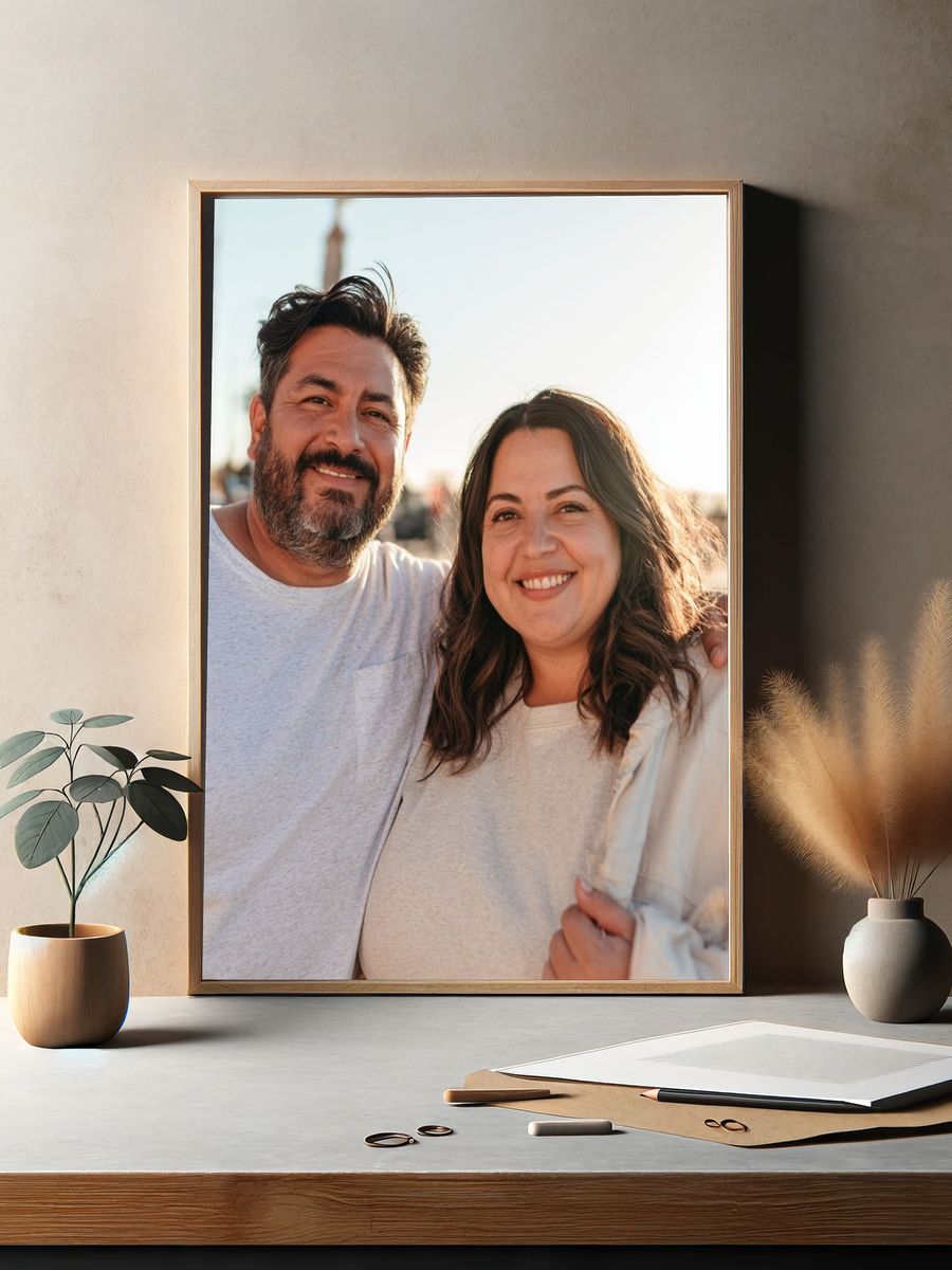 Smiling Couple Portrait Photography Poster. — room view 2