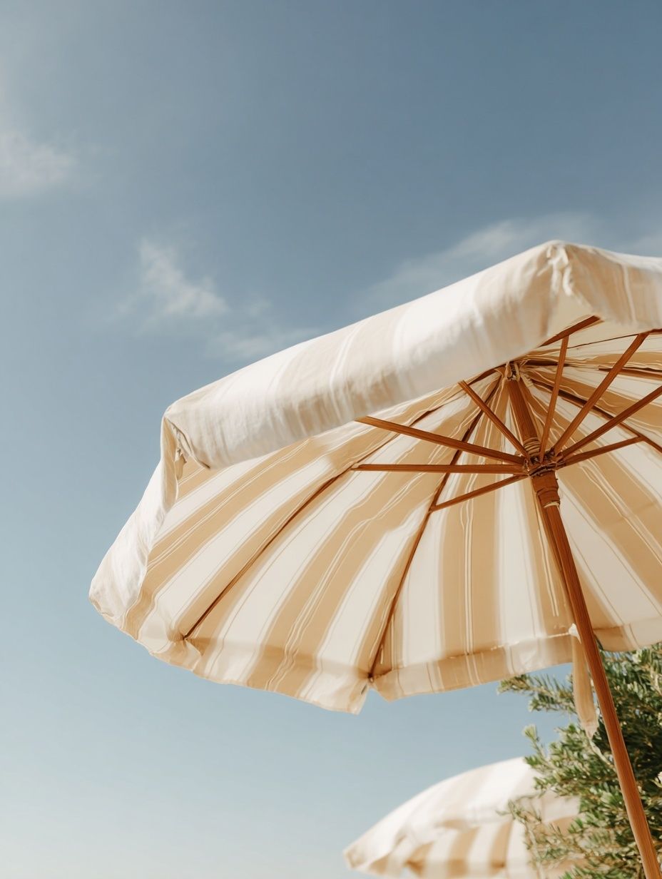 Beach Umbrella Sky Photography Print. poster detail