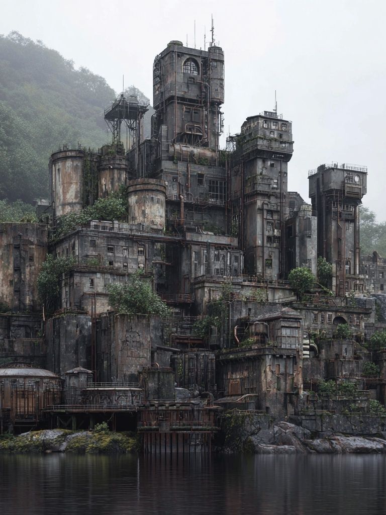 Misty Industrial Fortress Photography Poster. poster — photography art