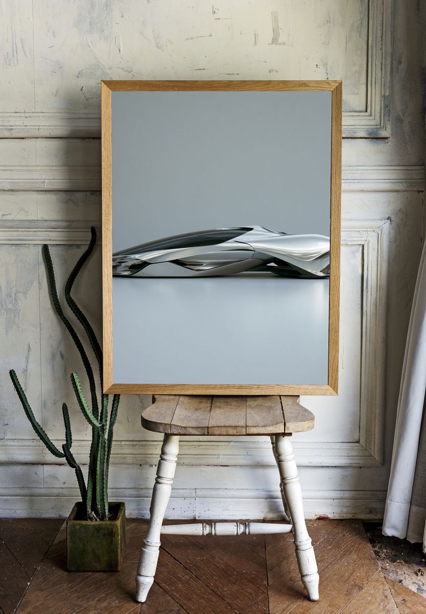 Futuristic Silver Concept Car Print. — room view 1