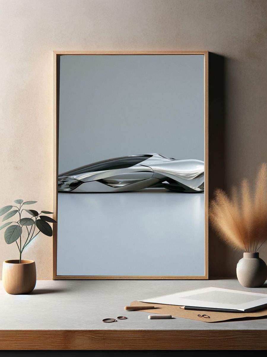 Futuristic Silver Concept Car Print. — room view 2