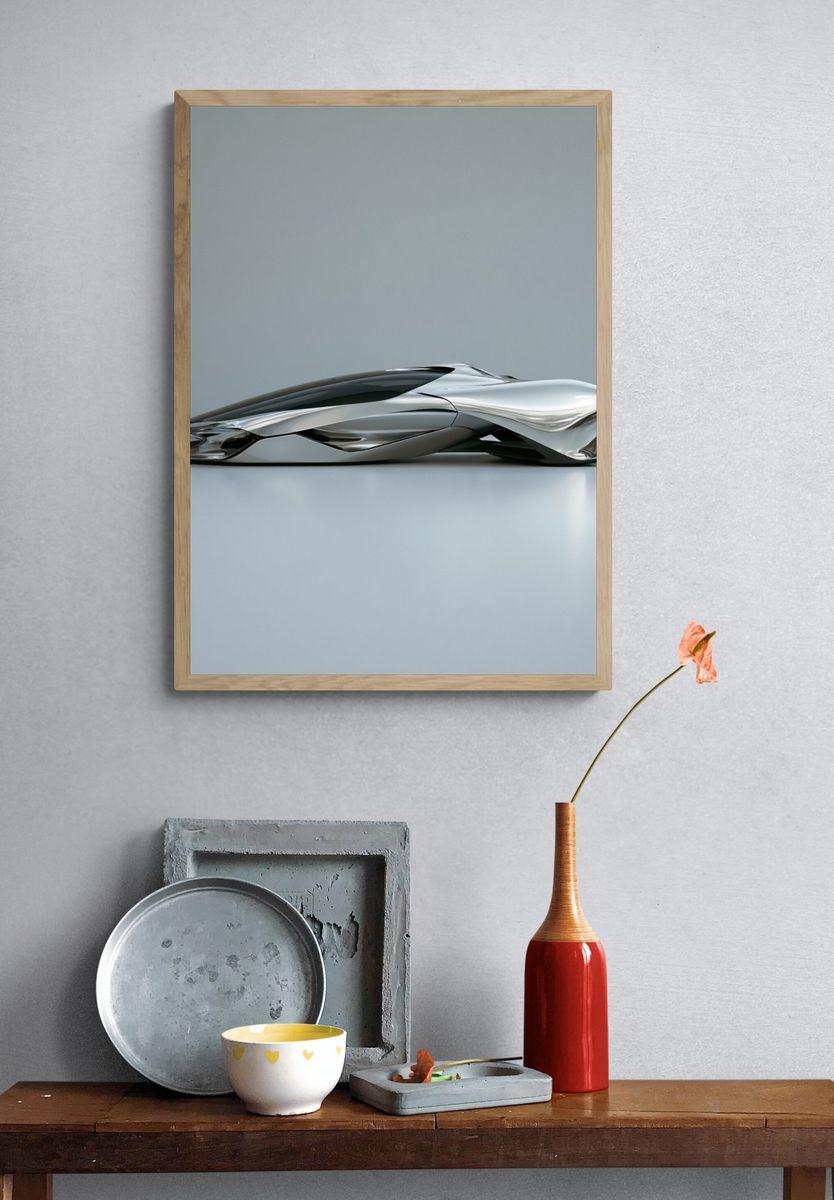 Futuristic Silver Concept Car Print. — room view 3