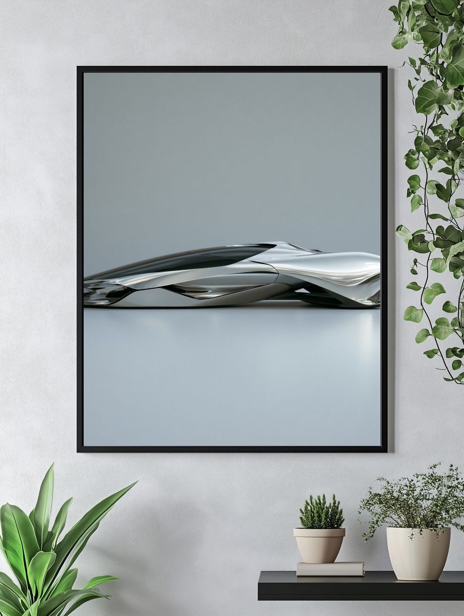 Futuristic Silver Concept Car Print. — room view 4