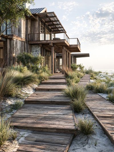 Coastal Boardwalk House Photography Poster.