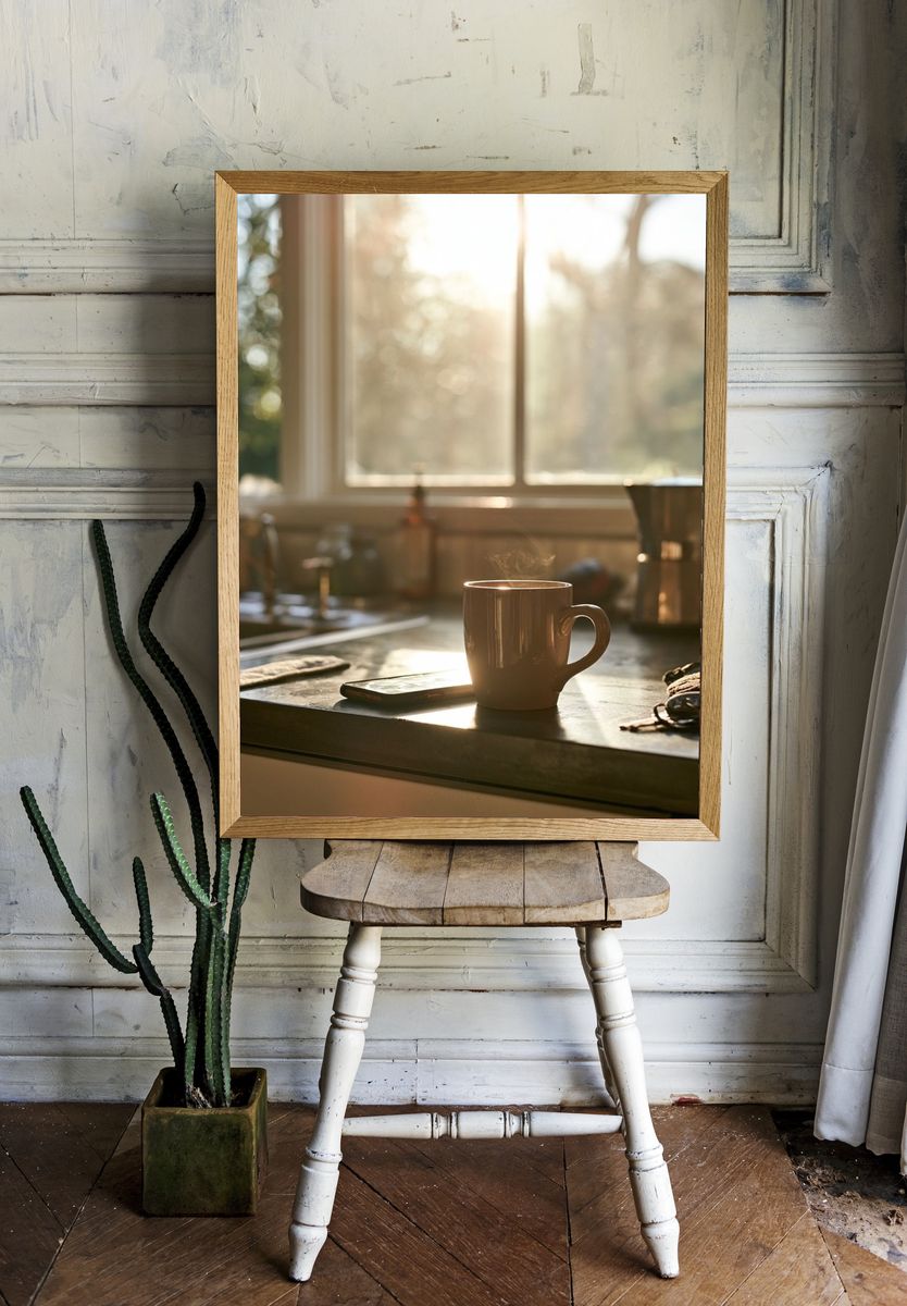 Sunlit Coffee Kitchen Photography Poster. room preview