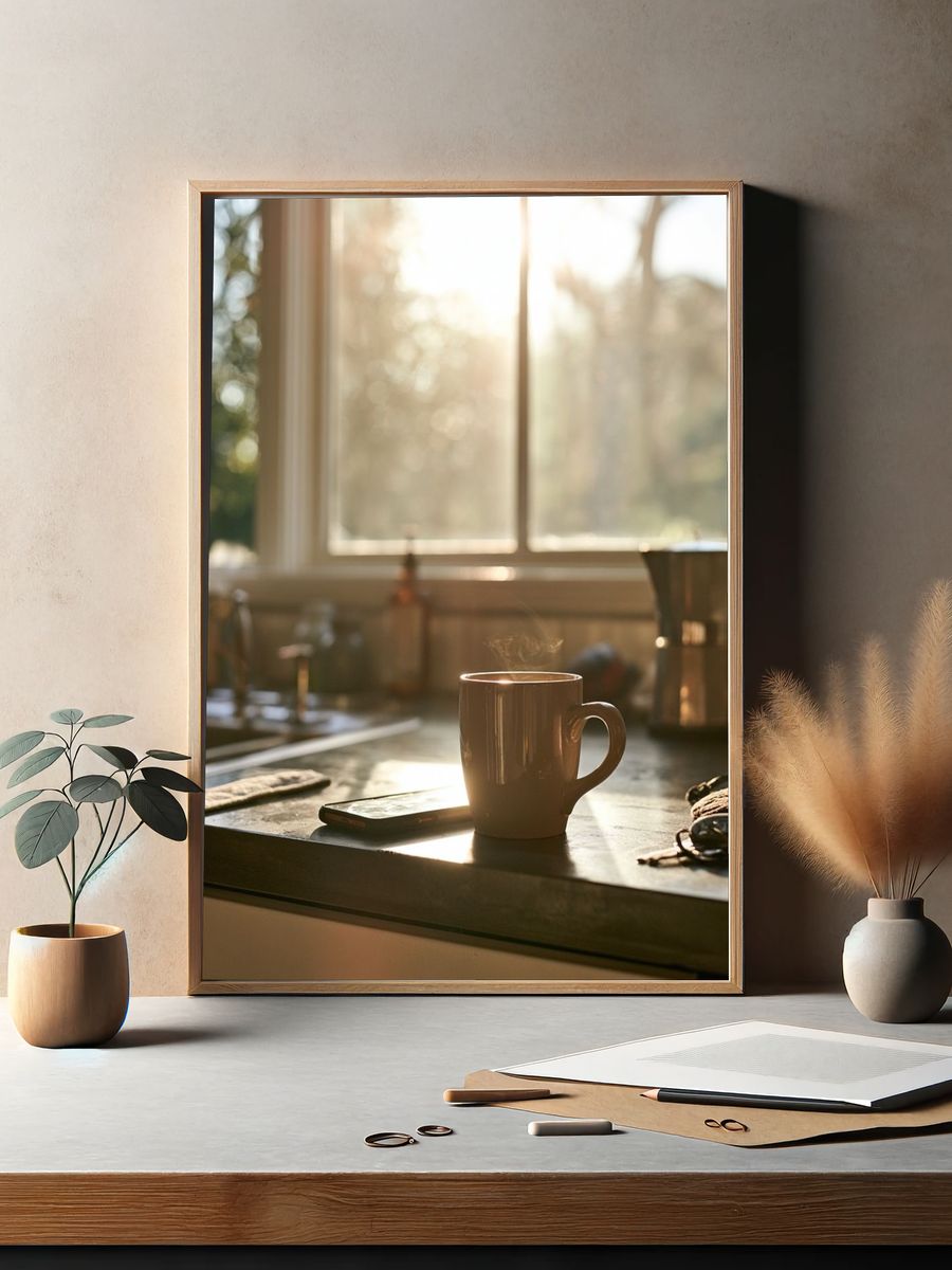 Sunlit Coffee Kitchen Photography Poster. — room view 2