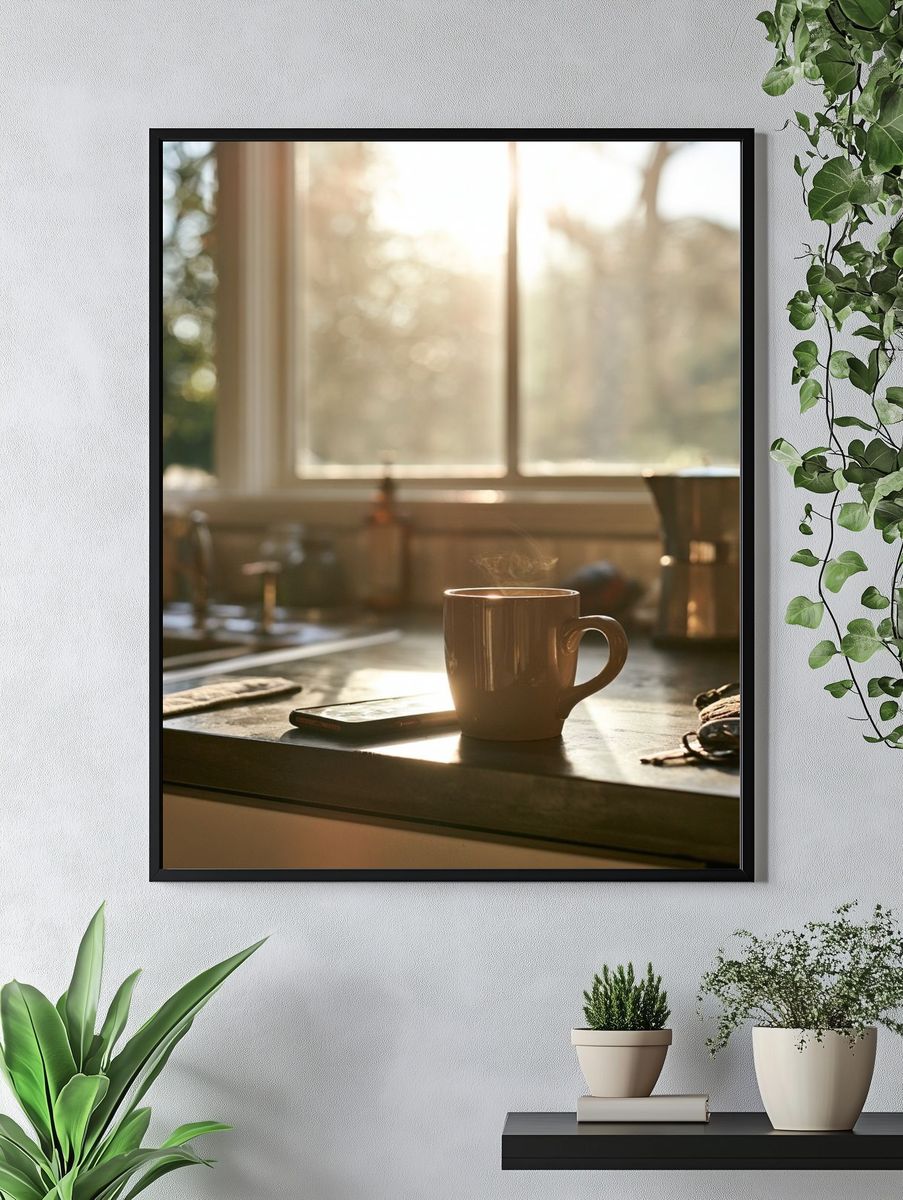 Sunlit Coffee Kitchen Photography Poster. — room view 4