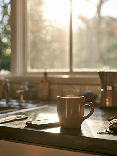 Sunlit Coffee Kitchen Photography Poster.