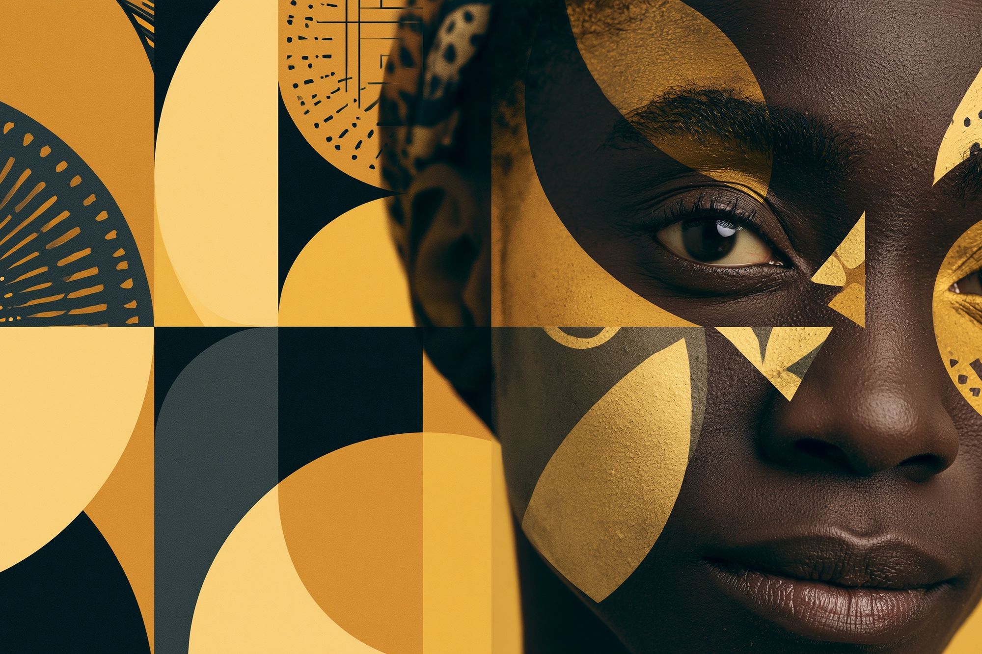 Golden Face Collage Photography Poster. poster detail
