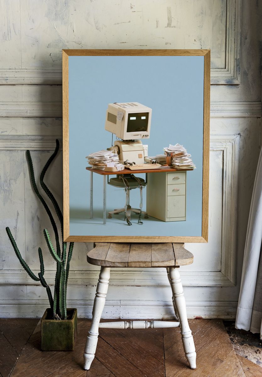 Retro Computer Desk Photography Print. — room view 1