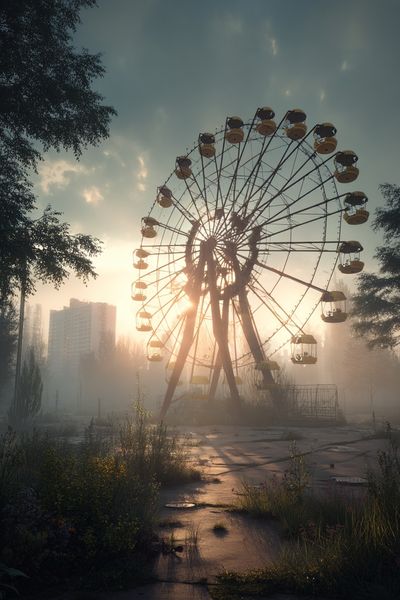 Abandoned Ferris Wheel Sunset Photography Poster. poster