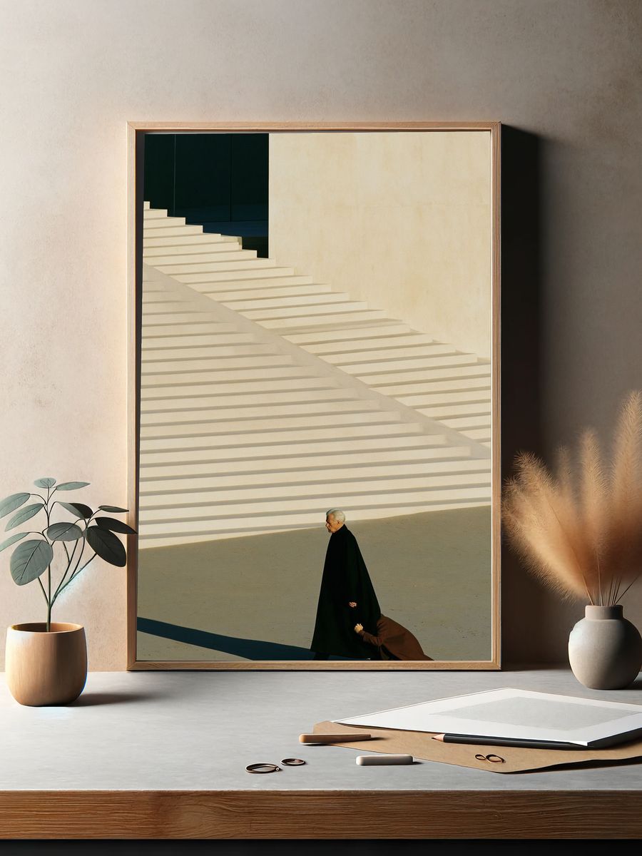 Minimalist Stairway Scene Photography Poster. — room view 2