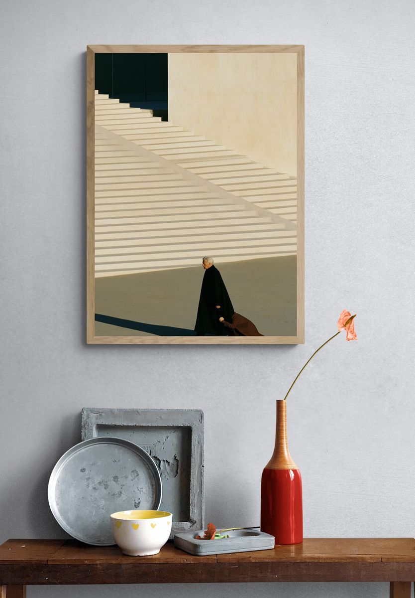 Minimalist Stairway Scene Photography Poster. — room view 3