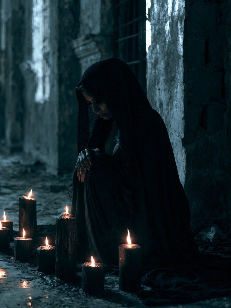 Candlelit Hooded Figure Photography Poster. poster detail